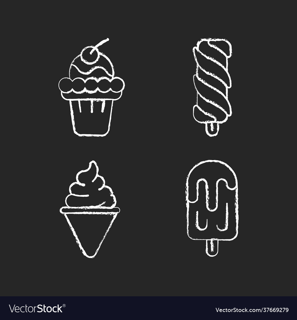 Eis Sorten Kreide weißen Icons Set