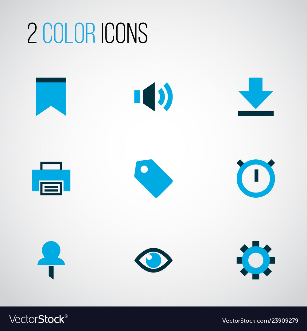 Interface icons colored set with print eye label vector image Interface icons colored set with print eye label