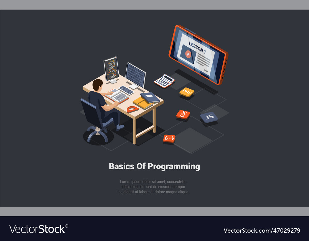 Programming and coding it online school vector image Programming and coding it online school