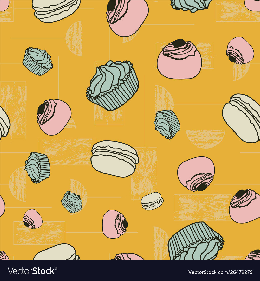 Retro cakes seamless pattern print background Vector Image Retro cakes seamless pattern print background