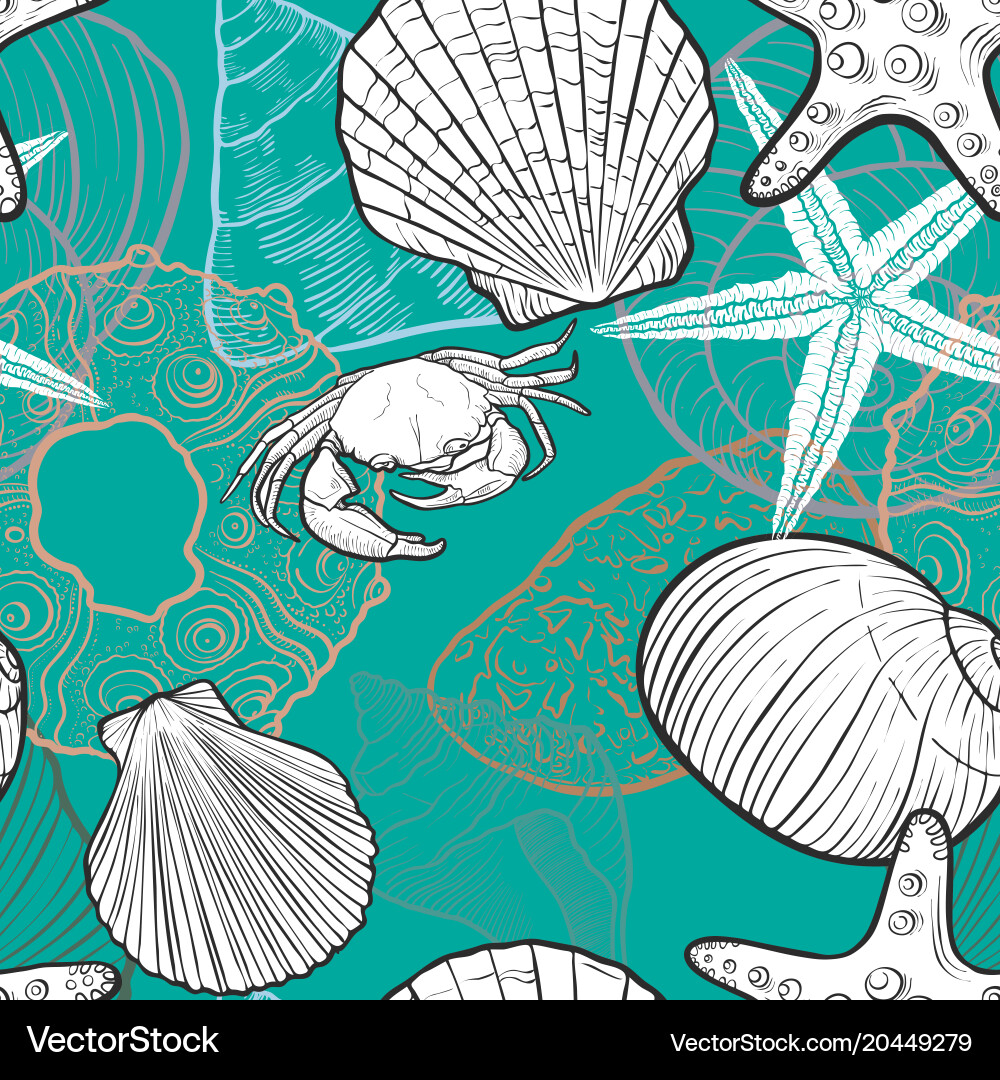 Seamless pattern with seashells Royalty Free Vector Image