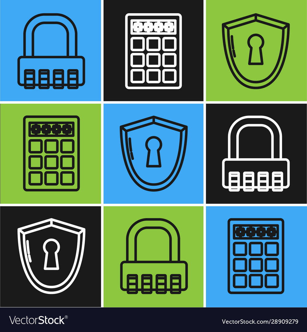 Set line safe combination lock shield Royalty Free Vector