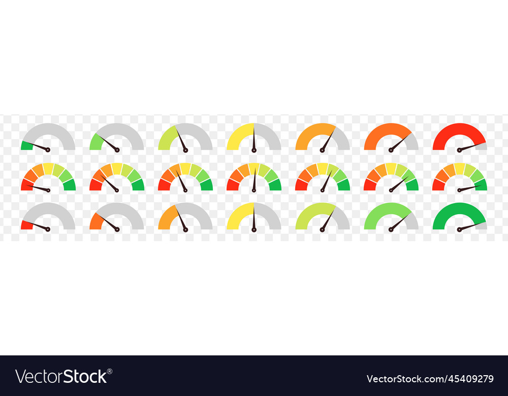Set of different colorful speedometers meter