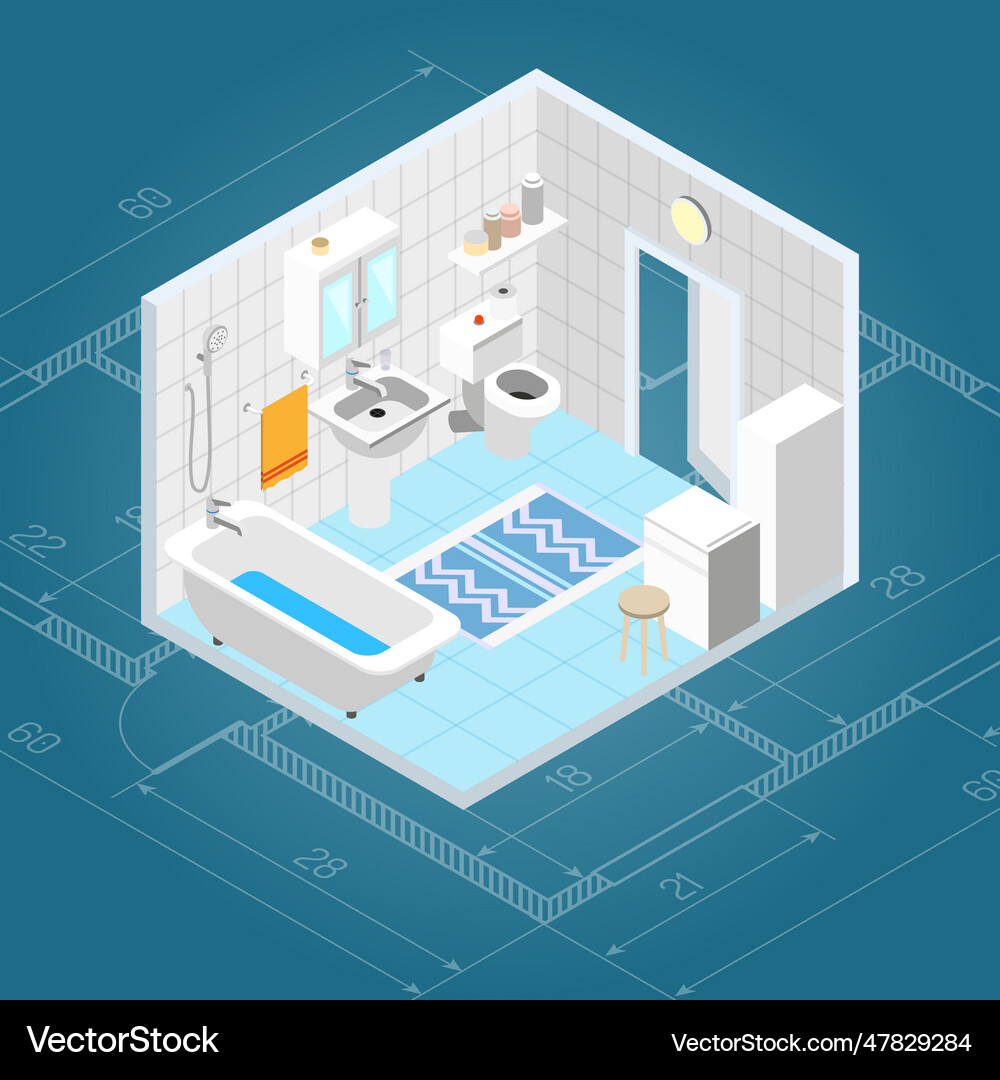 Bathroom interior isometric interior Royalty Free Vector