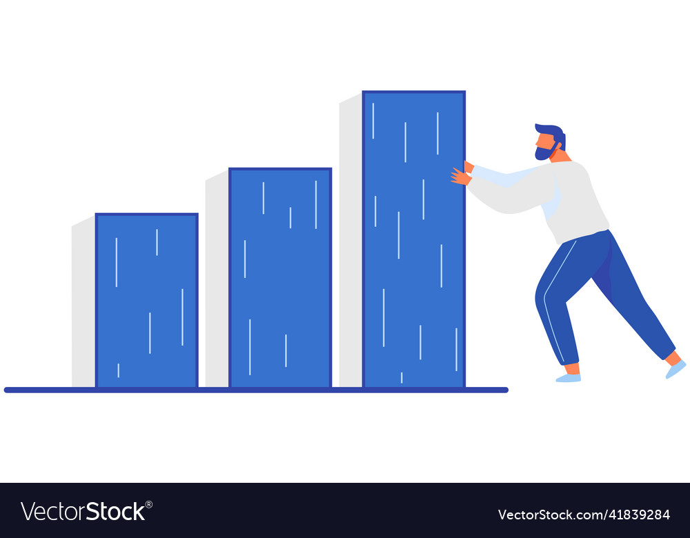 Businessman pushes graph man matching columns vector image Businessman pushes graph man matching columns