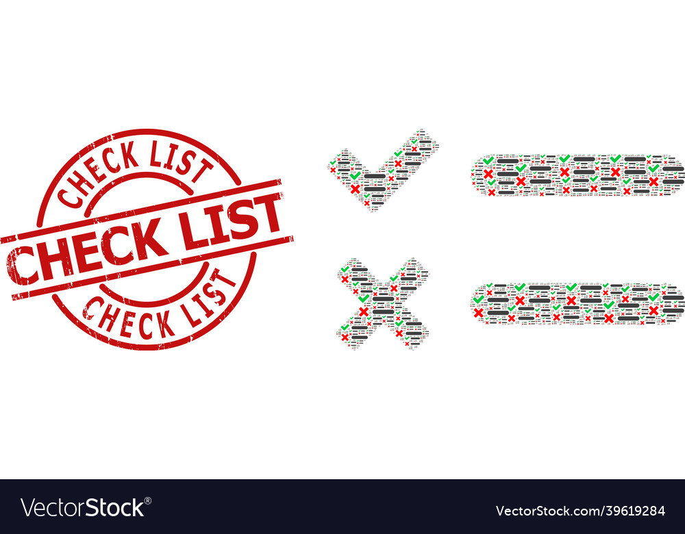 Checklist icon recursion mosaic and rubber check vector image Checklist icon recursion mosaic and rubber check
