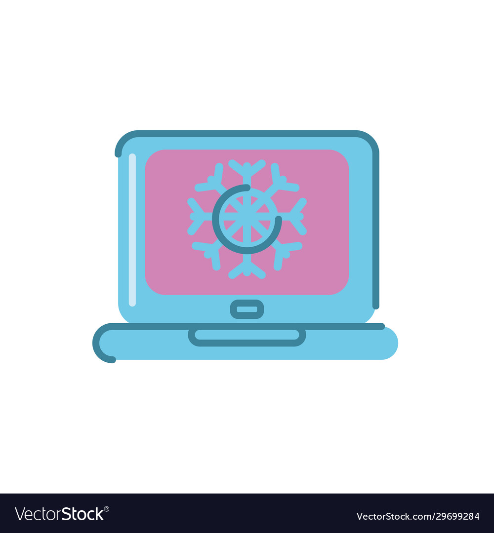 Computer with snowflake icon flat style design