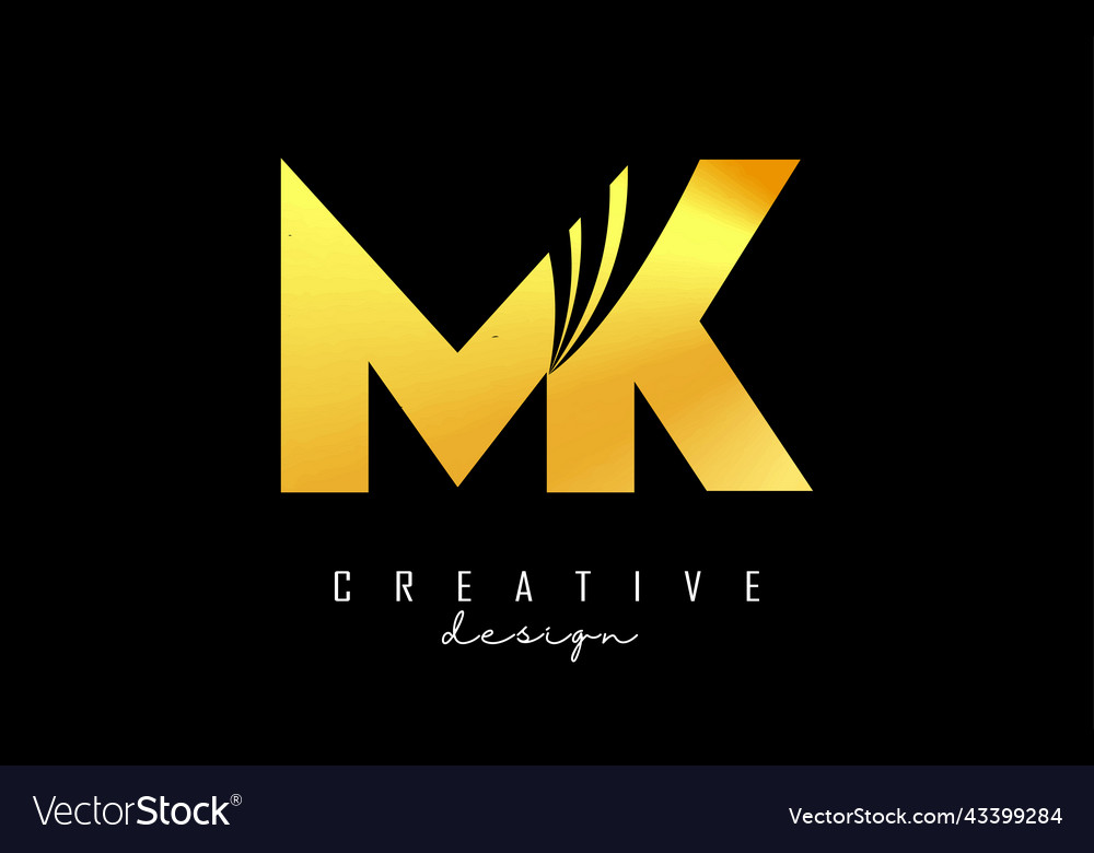 Creative golden letters mk m k logo with leading Vector Image