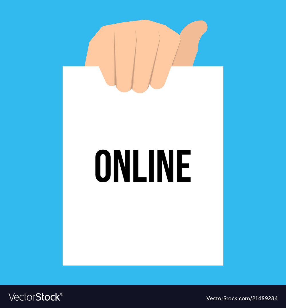 Man showing paper online text