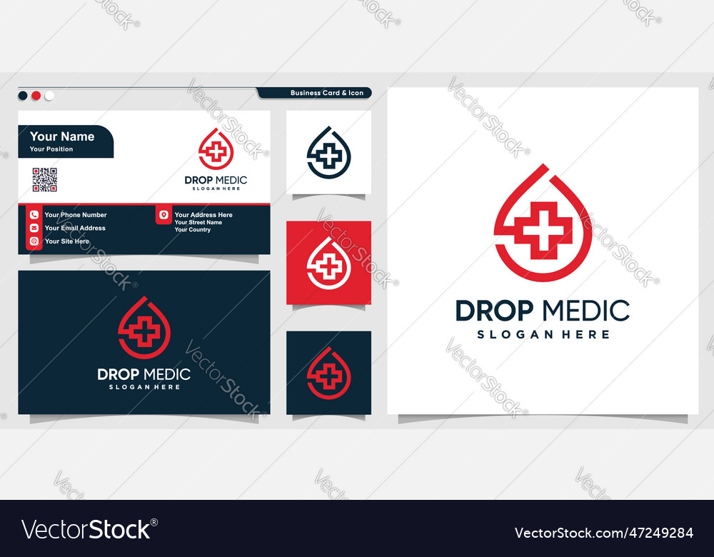 Medical logo with drop blood line art style and Vector Image