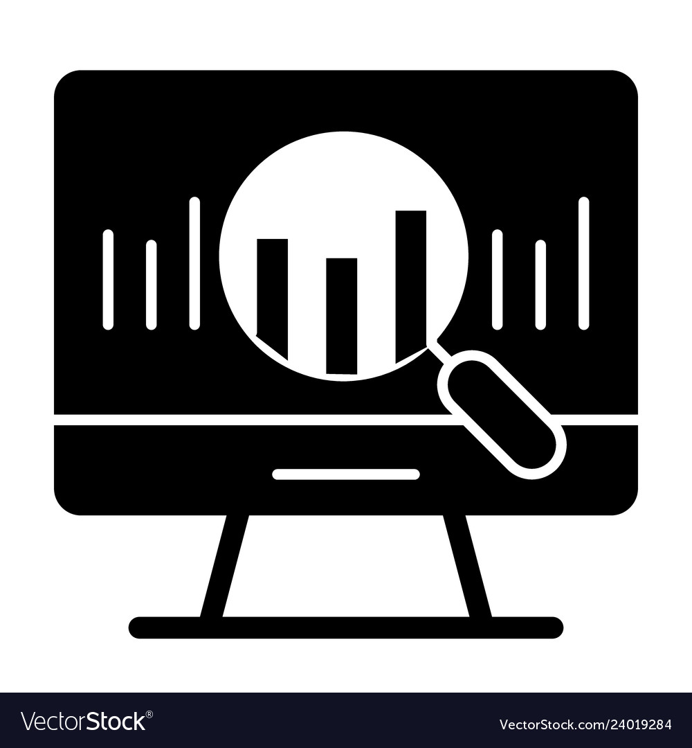Search chart solid icon computer with magnifying vector image Search chart solid icon computer with magnifying