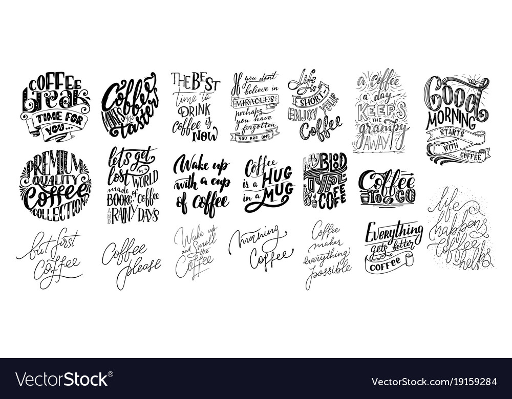 Set hand lettering quotes with sketches