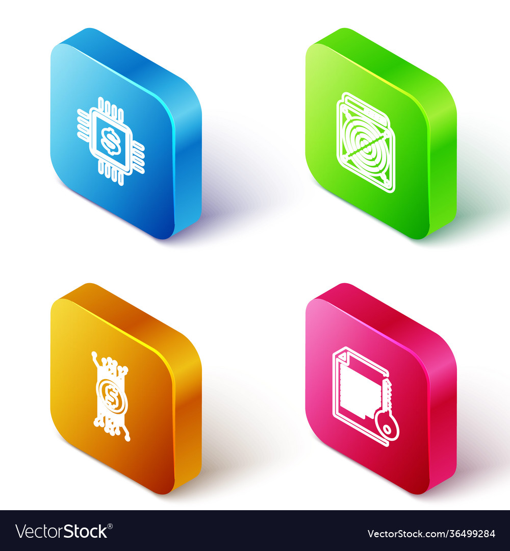 Set isometric line processor chip with dollar vector image Set isometric line processor chip with dollar