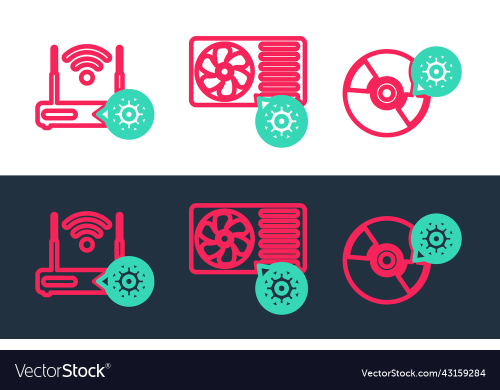 Set line cd or dvd disk setting router and wi-fi vector image Set line cd or dvd disk setting router and wi-fi