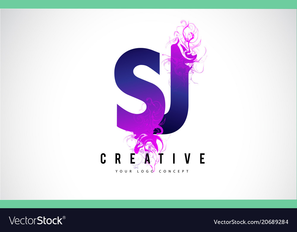 Sj S J Purple Letter Logo Design With Liquid Vector Image