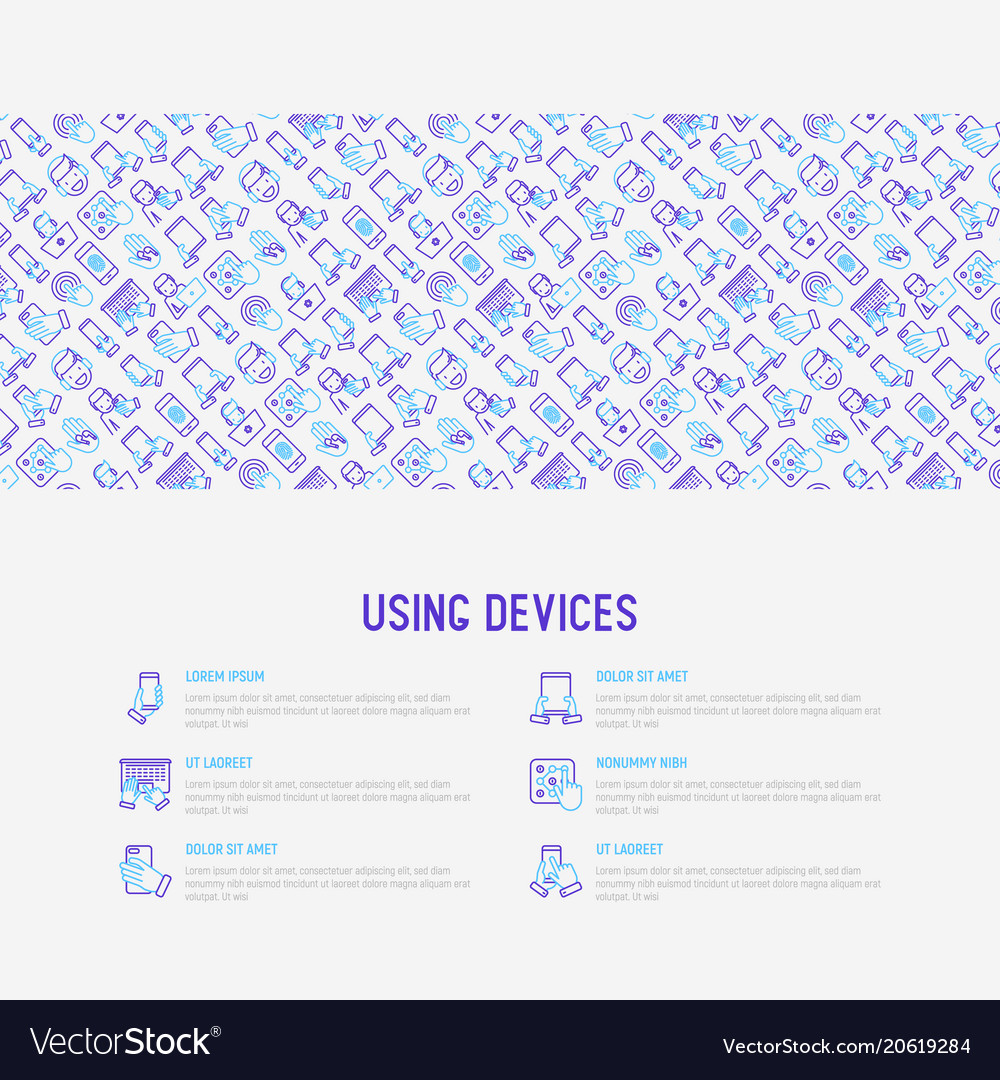 Using devices concept with thin line icons vector image Using devices concept with thin line icons