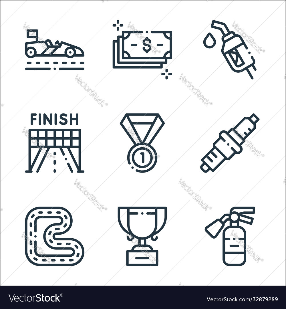 Autoracing line icons linear set quality