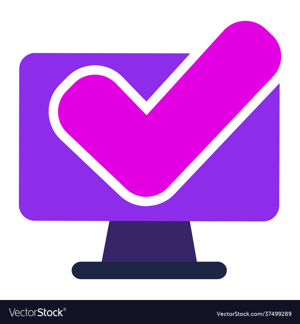 Computer icon with checkmark flat design