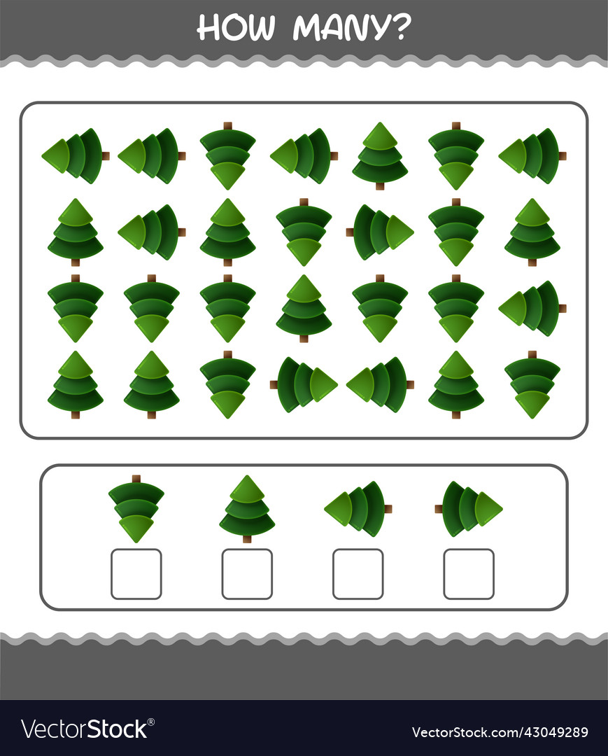 How many cartoon pine tree counting game vector image How many cartoon pine tree counting game