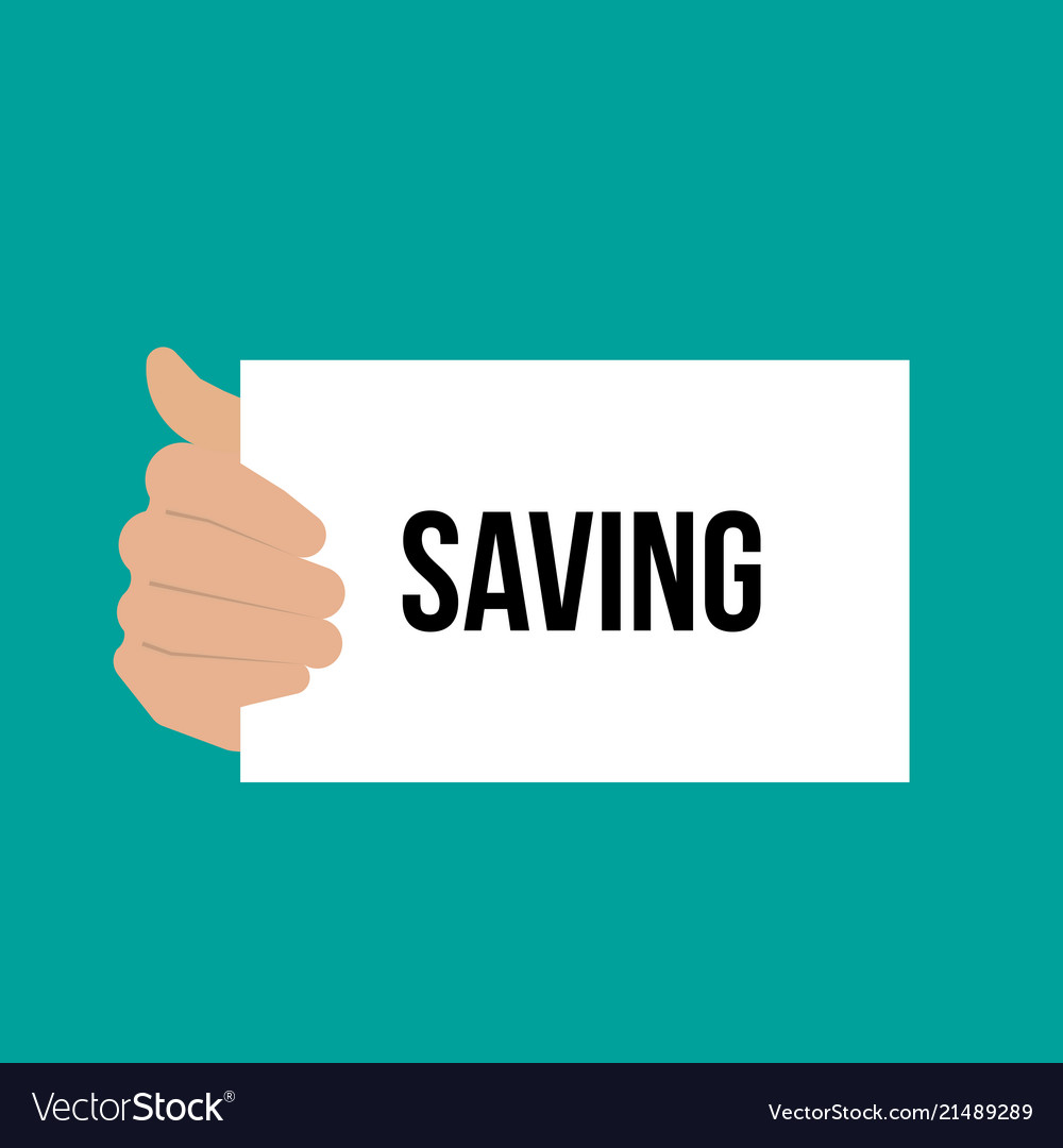 Man showing paper saving text vector image Man showing paper saving text