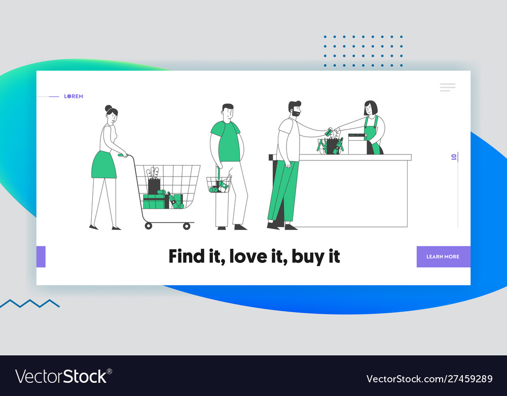 Queue in store website landing page customers Vector Image Queue in store website landing page customers