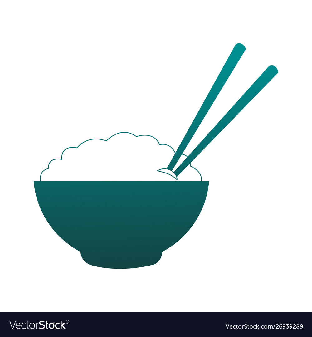 Rice on bowl with chopsticks in blue lines