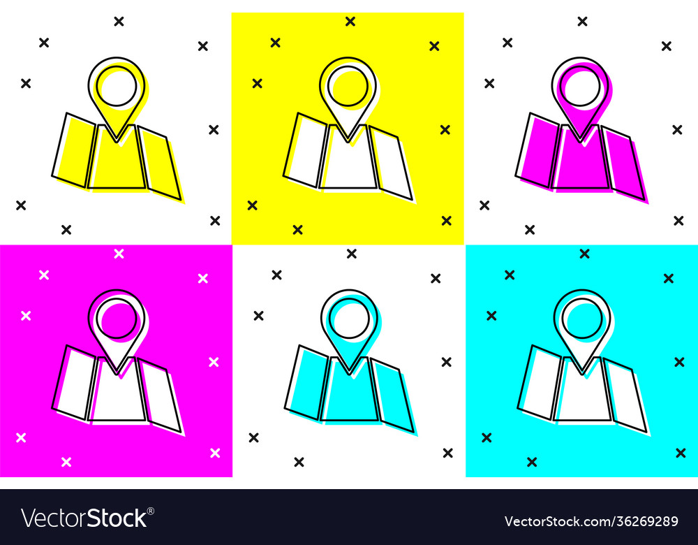 Set folded map with location marker icon isolated vector image Set folded map with location marker icon isolated