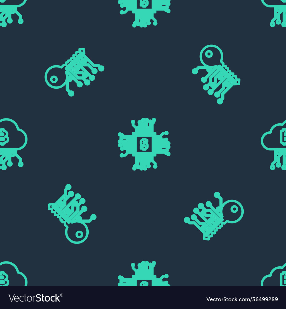 Set line processor chip with dollar vector image Set line processor chip with dollar