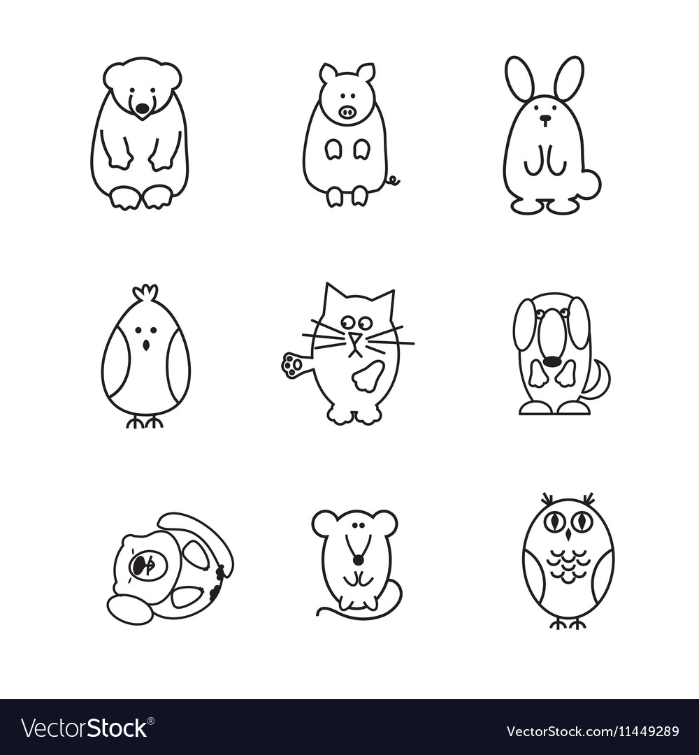 Set of animal doodle contours or icons