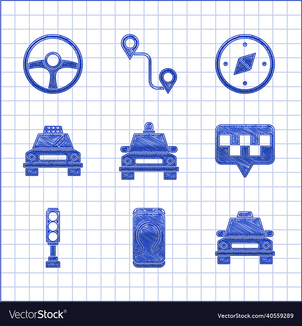 Set taxi car call telephone service map pointer vector image Set taxi car call telephone service map pointer