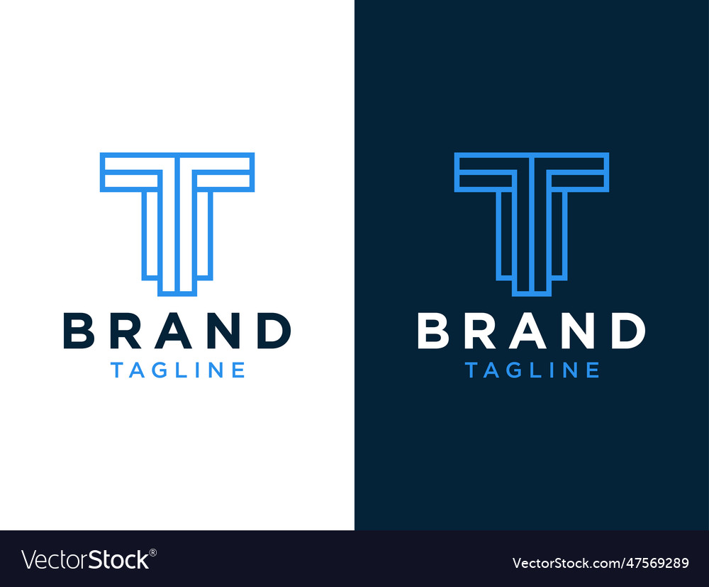 Simple initial letter t logo blue geometric line