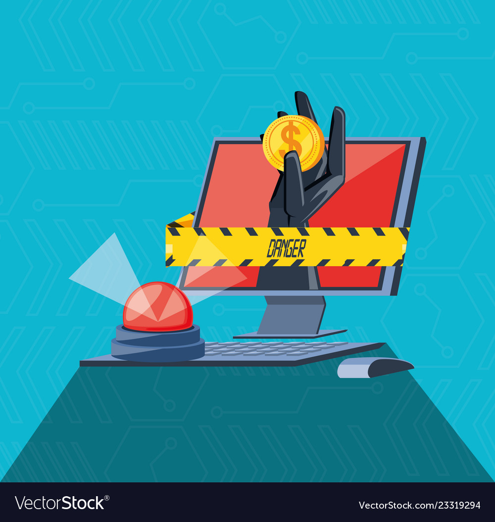 Desktop computer with set icons cyber security