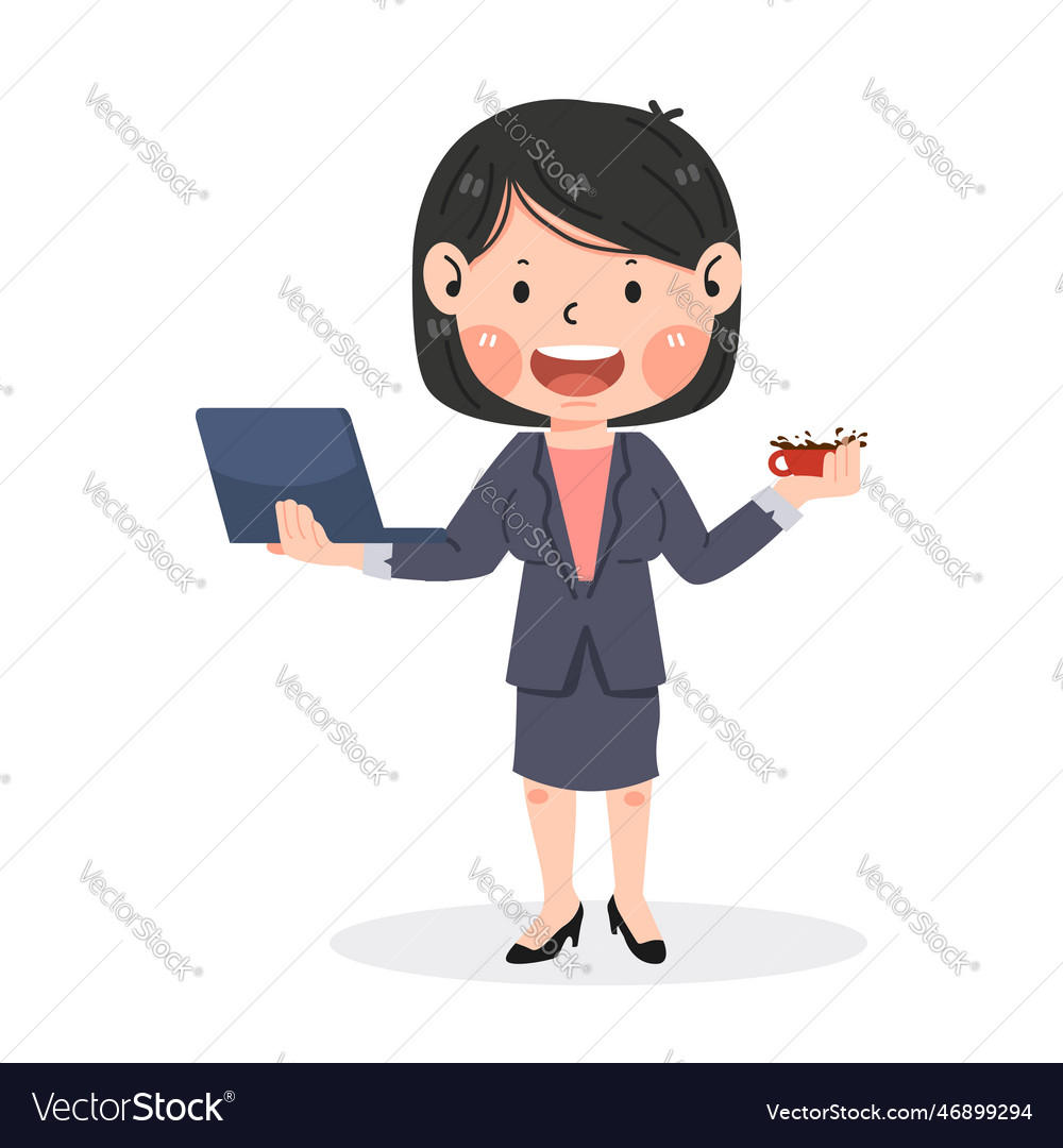 Female entrepreneur holding laptop computer vector image Female entrepreneur holding laptop computer
