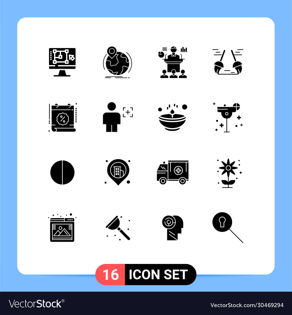 Group 16 modern solid glyphs set for cleaning