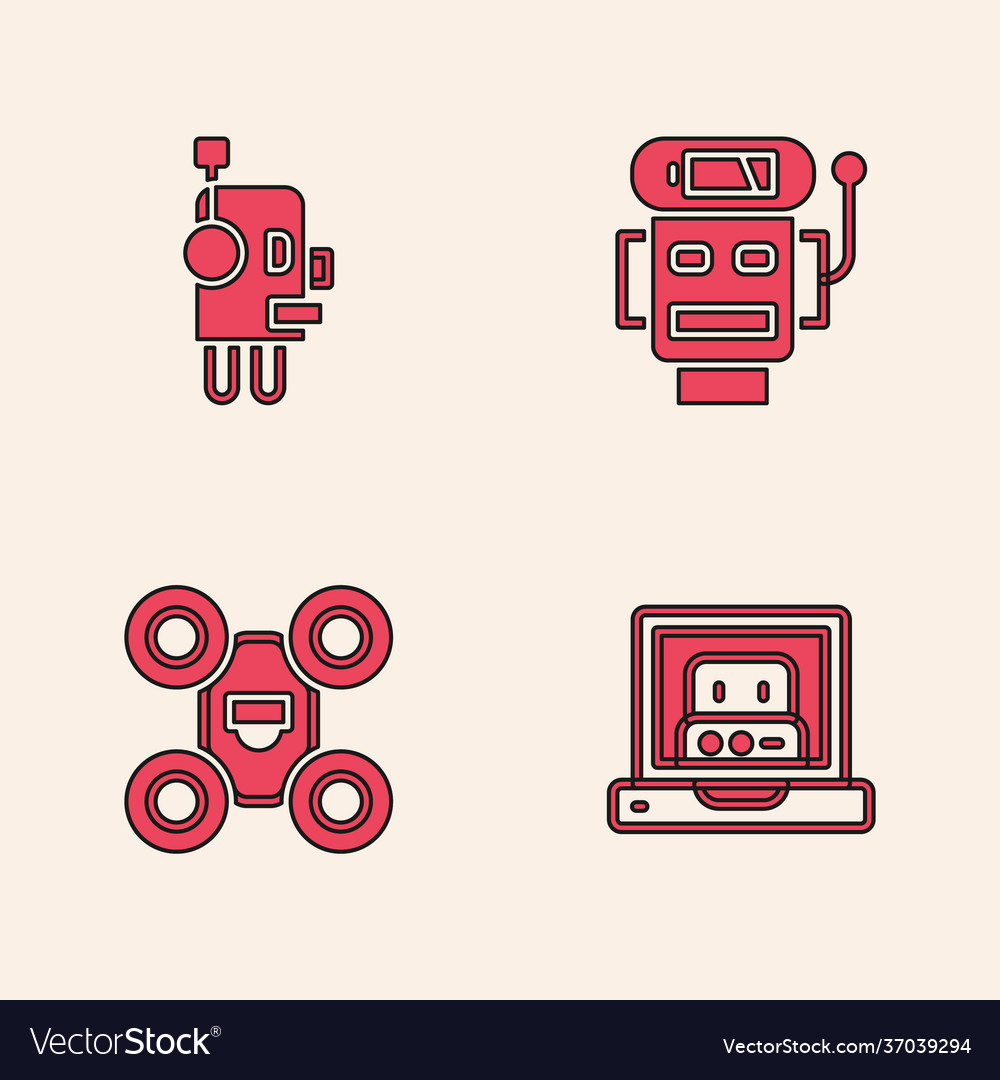 Set creating robot low battery charge vector image Set creating robot low battery charge