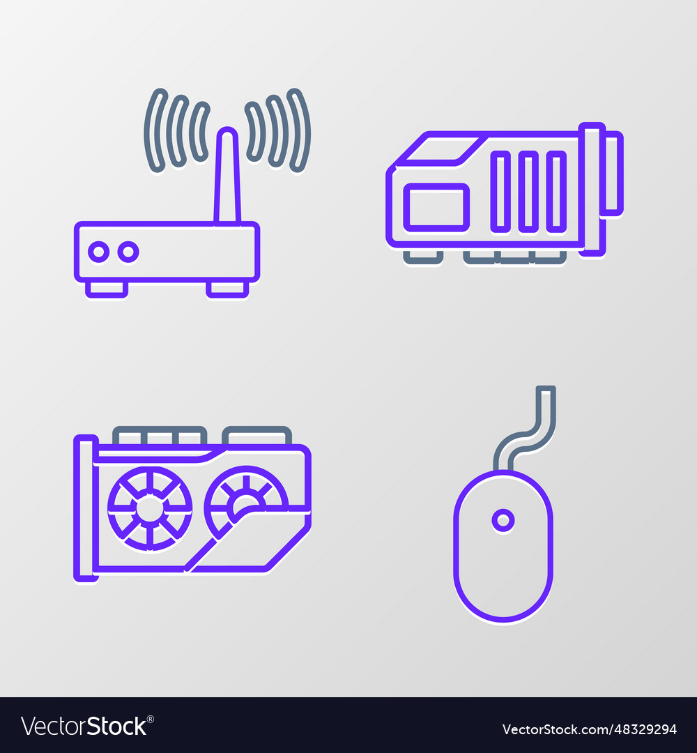 Set line computer mouse video graphic card vector image Set line computer mouse video graphic card