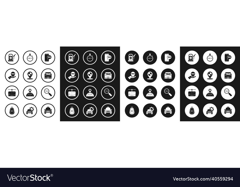 Set taxi call telephone service map pointer vector image Set taxi call telephone service map pointer