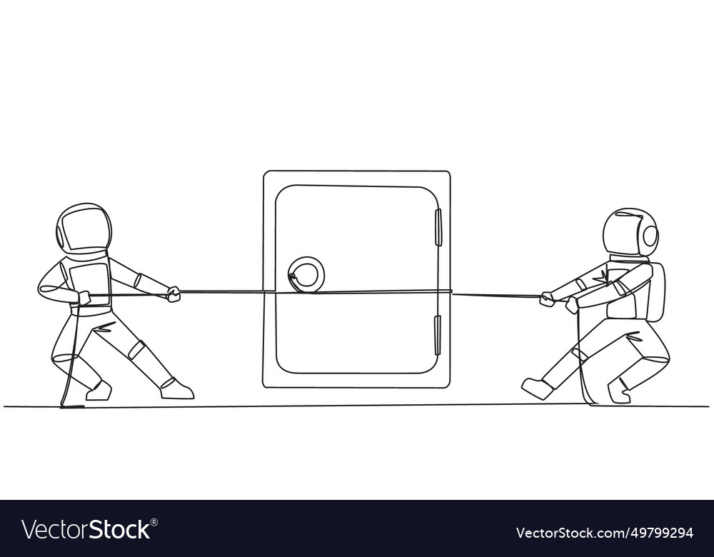 Single continuous line drawing two astronauts vector image Single continuous line drawing two astronauts