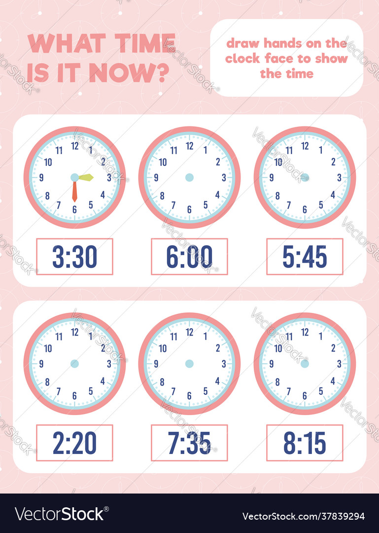 What time is it draw hands on clock face time Vector Image