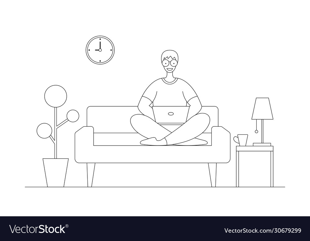 A man working at home and using computer notebook vector image A man working at home and using computer notebook