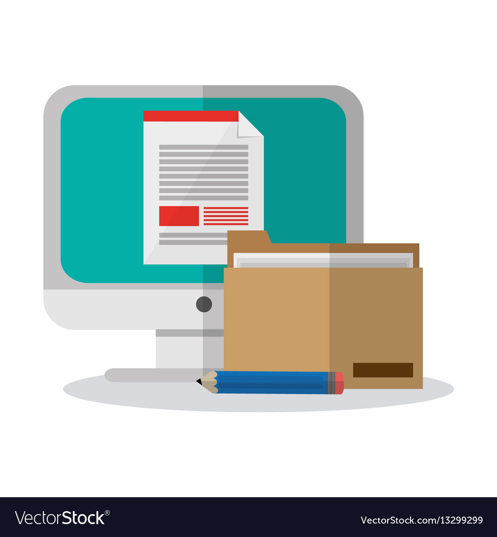 Computer folder document and pencil
