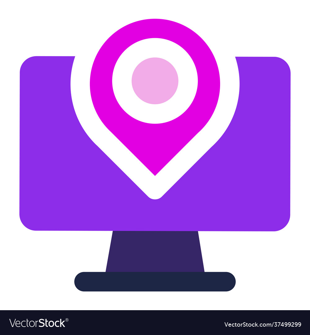 Computer icon with location flat design vector image Computer icon with location flat design