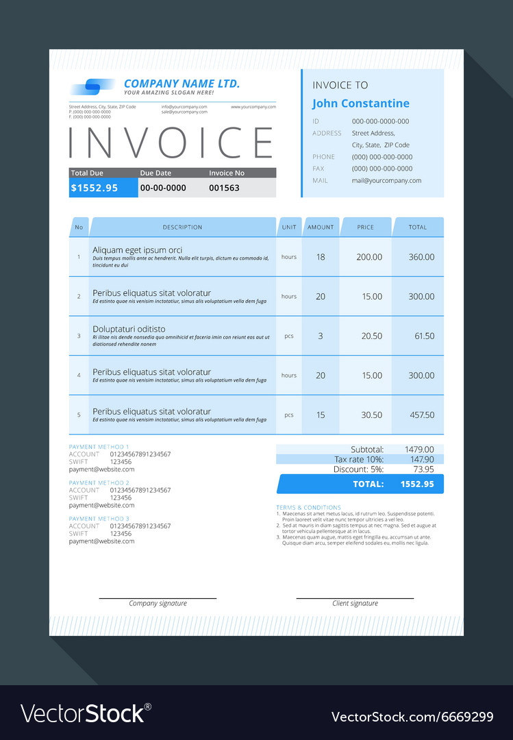 Customizable invoice form template design Vector Image