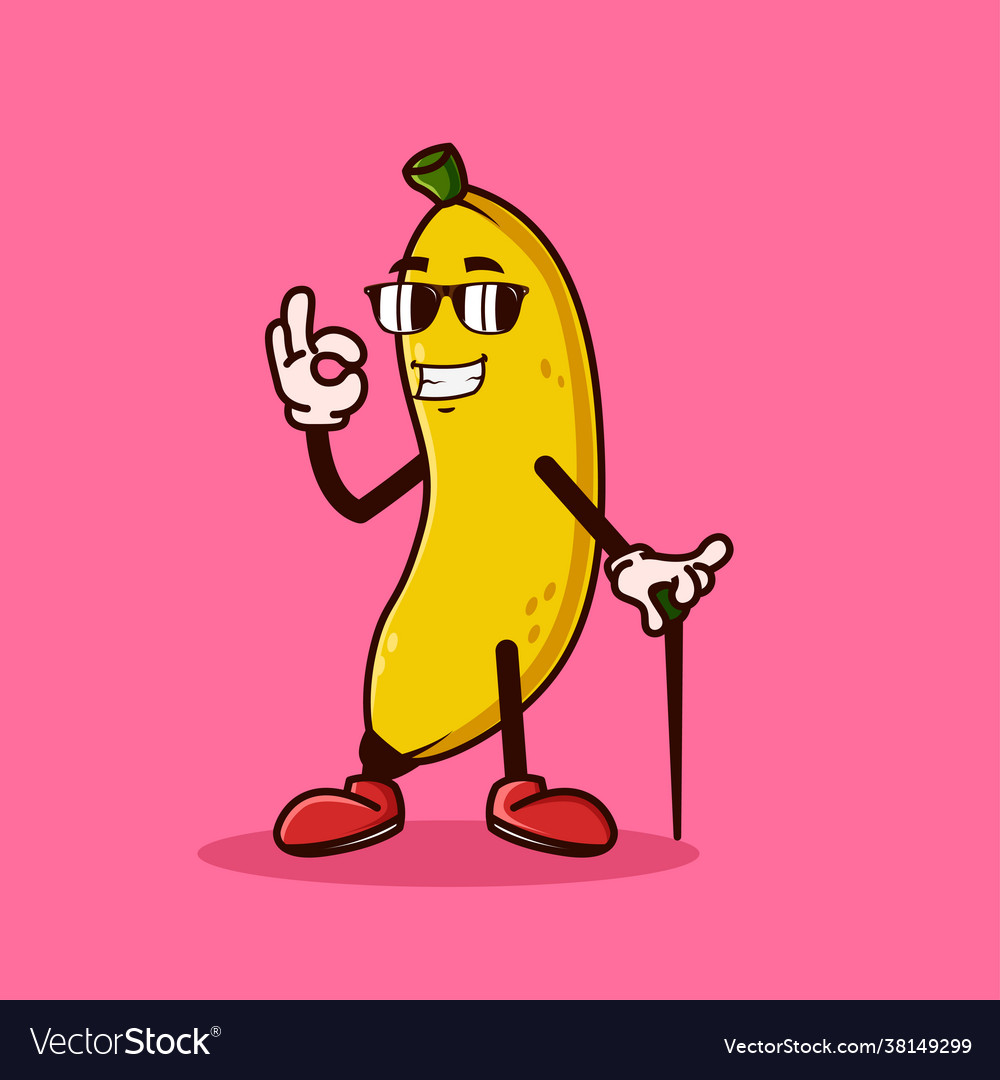 Cute banana fruit character with eye glass and ok