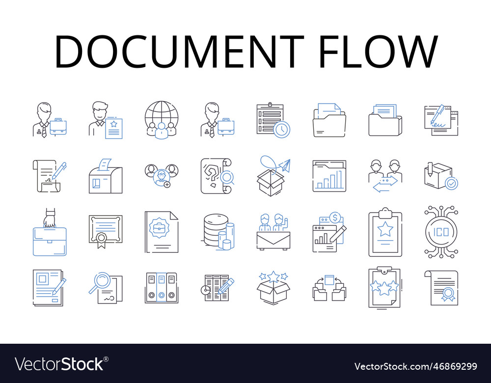 Dokumenten-Flow-Line-Icons Sammlung Workflow vector image Dokumenten-Flow-Line-Icons Sammlung Workflow