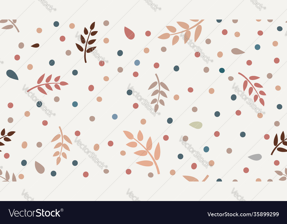 Floral pattern with leaves and dots in minimal vector image Floral pattern with leaves and dots in minimal