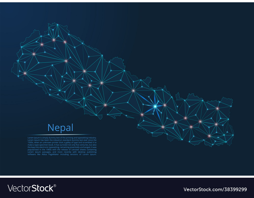 Nepal communication network map low poly image