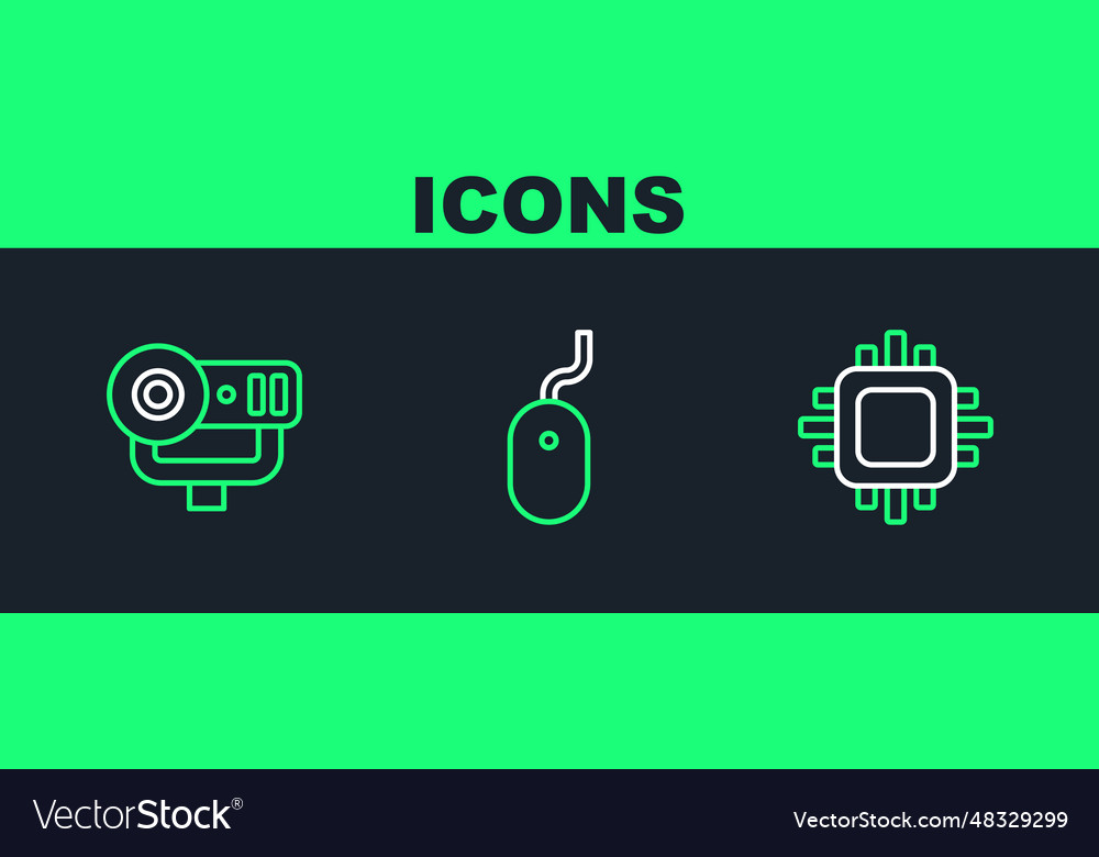 Set line processor with cpu web camera vector image Set line processor with cpu web camera