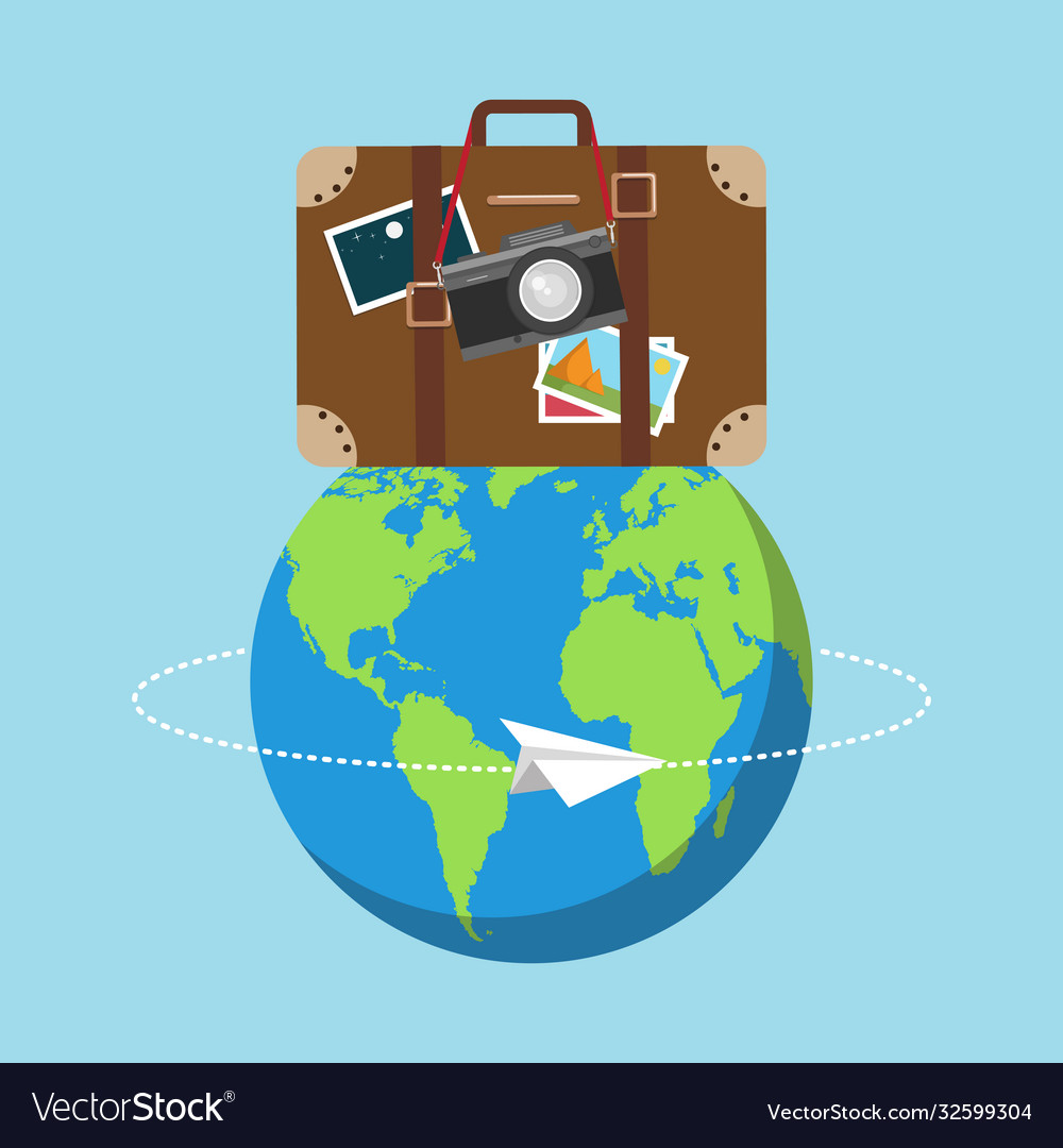 Airplane flight travelling around world Royalty Free Vector