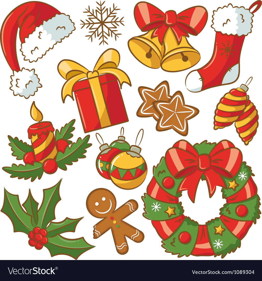 Christmas doodle icons set Royalty Free Vector Image